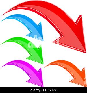 Down arrows. Colored shiny 3d signs Stock Vector