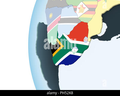 South Africa on bright political globe with embedded flag. 3D ...