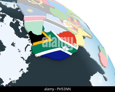 South Africa on bright political globe with embedded flag. 3D ...