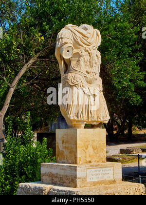 Sculpture of the Emperor Hadrian located in the eastern side of the Ancient Agora of Athens. Attica region, Greece. Stock Photo