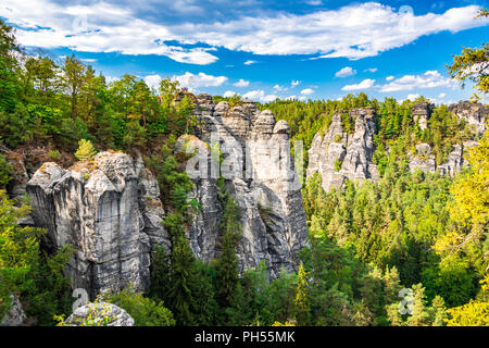 The Elbe Sandstone Mountains  is part of the Saxon Switzerland National Park in Germany Stock Photo