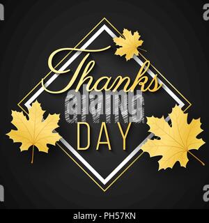 Happy Thanksgiving day. Banner for your design. Greeting card. Leaves of maple. Calligraphy and lettering. Autumn poster. Vector illustration. EPS 10 Stock Vector