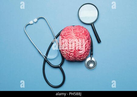 Mental health concept. human brain on a blue background Stock Photo