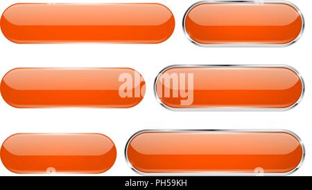 Orange glass 3d buttons. Oval icons set Stock Vector