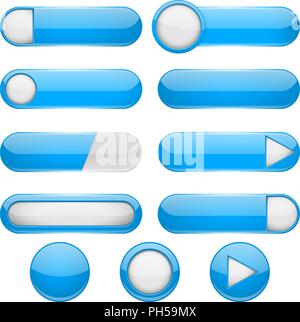 Blue menu buttons. 3d oval web icons Stock Vector