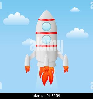 Rocket flying in the sky. Colored cartoon drawing Stock Vector