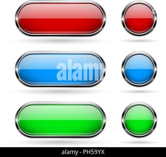 Colored glass buttons with chrome frame Stock Vector