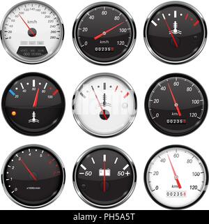 Car dashboard gauges. Collection of speed, fuel, temperature devices Stock Vector