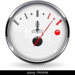 Temperature car gauge. High temperature. Device with chrome frame Stock Vector