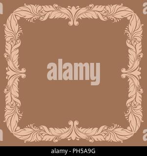 Beige filigree ornamental frame on brown background Stock Vector