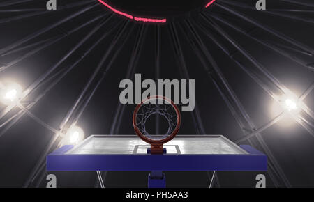 Under basketball basket 3d render arena. 3d illustration Stock Photo