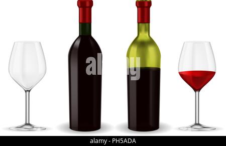 Bottles of red wine with glass Stock Vector