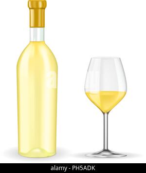 Bottle of white wine with glass Stock Vector