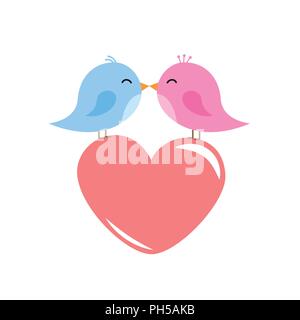 two cute birds are kissing red heart cartoon vector illustration EPS10 Stock Vector