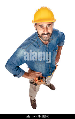 portrait of caucasian handyman isolated on white Stock Photo