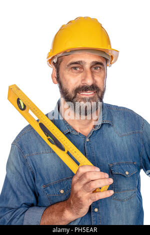 portrait of caucasian handyman isolated on white Stock Photo