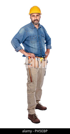 portrait of caucasian handyman isolated on white Stock Photo