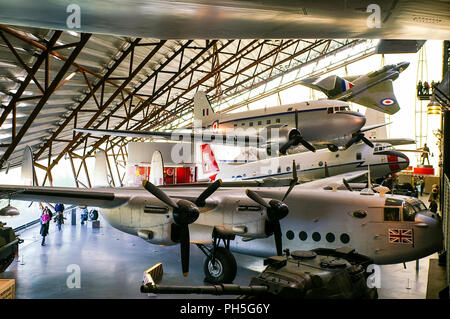 National Cold War Exhibition aircraft RAF Museum Cosford. Preserved aircraft. Avro York. Douglas Dakota. Gloster Javelin above Stock Photo