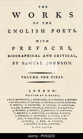 'Facsimile title-page of the first edition of The Works of the English Poets, containing Johnson's Artist: Unknown. Stock Photo