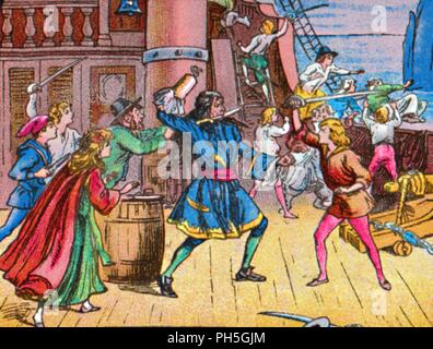 'Defeat of the pirates', c1905. Artist: Unknown. Stock Photo