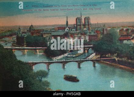 Panorama of the River Seine with Notre-Dame Cathedral and the Îsle de la Cité, Paris, c1920. Artist: Unknown. Stock Photo