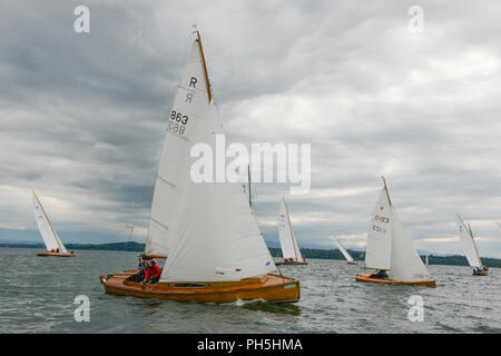 Sailboats attending a race on Lake Starnberg, Upper Bavaria Stock Photo