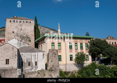 Bosnia: the skyline of Mostar with a palace example of Austro-Hungarian architecture built during the period of Austro-Hungarian rule (1878–1918) Stock Photo