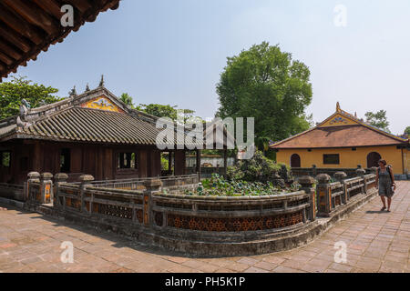 Truong Du Pavilion, Dien Tho Palace, Imperial City, Hue, Viet Nam.  MODEL RELEASED Stock Photo