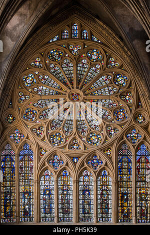 14th century rose window in the French Gothic Cathedral of Saint Stephen of Metz / Cathédrale Saint-Étienne de Metz, Moselle, Lorraine, France