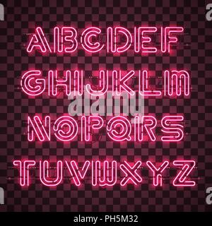 Shining and Glowing Red Neon Alphabet and Digits. Stock Vector