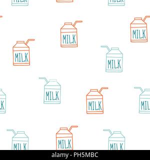 Seamless background pattern with milk carton Cute sketch style Stock Vector