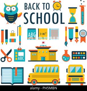 Back to school Flat design icons set isolated on white Part 2 Stock Vector