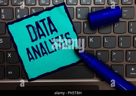 Word writing text Data Analysis. Business concept for Translate numbers to Analytical Conclusion Forecasting Turquoise paper keyboard Inspiration comm Stock Photo