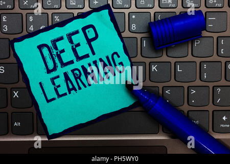 Word writing text Deep Learning. Business concept for Hierarchical Abstractions Artificial Intelligence Algorithm Turquoise paper keyboard Inspiration Stock Photo