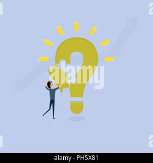 Businessman with question mark jigsaw puzzle icon.Question mark jigsaw puzzle icon with light bulb idea concept.Business and Education concept.Vector  Stock Vector