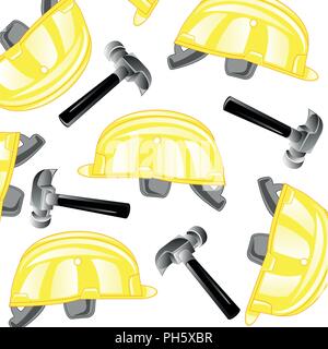 Building helmet and gavel pattern on white background Stock Vector