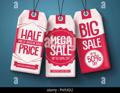 Red hanging pricing tags or labels with white Vector Image