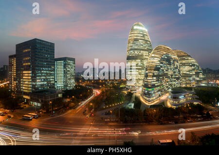 WangJing Soho business district at night in Beijing, China. Stock Photo