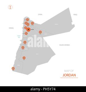 Stylized vector Jordan map showing big cities, capital Amman, administrative divisions. Stock Vector