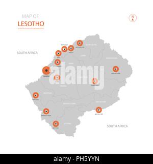 Stylized vector Lesotho map showing big cities, capital Maseru, administrative divisions. Stock Vector