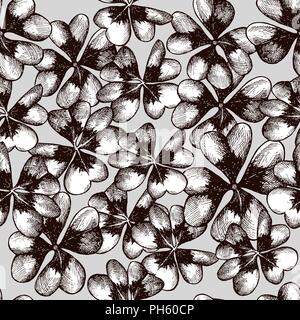 Vector seamless pattern with compositions of hand drawn oxalis monochrome Stock Vector