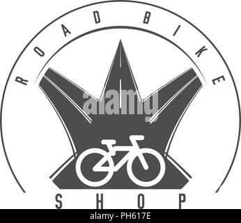 Road Bike Shop Emblem, Badge. Monochrome Vector Illustration. Road Bicycle Simple Icon. Stock Vector