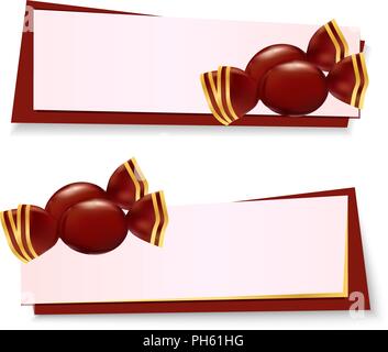 Sweet banners set. Chocolate sweets on light background. Blank b Stock Vector