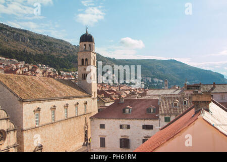 Franciscan church and monastery with tower bell in old town Dubrovnik, Croatia Stock Photo