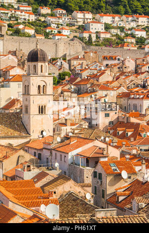 Franciscan church and monastery with tower bell in old town Dubrovnik, Croatia Stock Photo