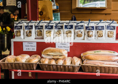 Fresh bread aisle at country grocer in Hudson Valley New York.