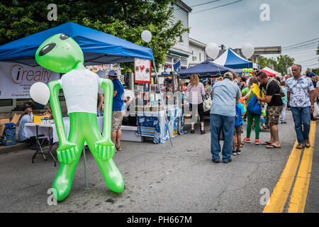 Pine Bush, NY /USA - June 9, 2018: Plastic green alien guards fair. Stock Photo