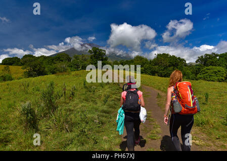 Hiking and Trekking at Mount Rinjani, Lombok, Indonesia Stock Photo