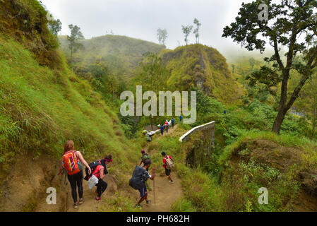 Hiking and Trekking at Mount Rinjani, Lombok, Indonesia Stock Photo