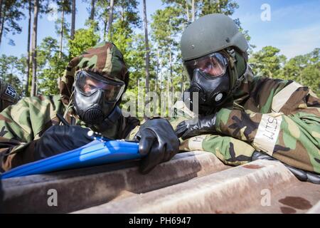 Airmen from the 23d Civil Engineer Squadron (CES), take notes during a chemical, biological, radiological, nuclear and explosive (CBRNE) Olympics, June 21, 2018, at Moody Air Force Base, Ga.   Moody held its first CBRNE Olympics to further Airmen’s overall knowledge on all of the aspects of CBRNE through a new method that was meant to establish a sense of competition and camaraderie. Stock Photo